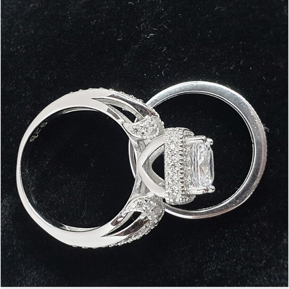 18K White gold plated brass Princess-cut and round-cut cubic zirconia Band sz 7 - Picture 3 of 5